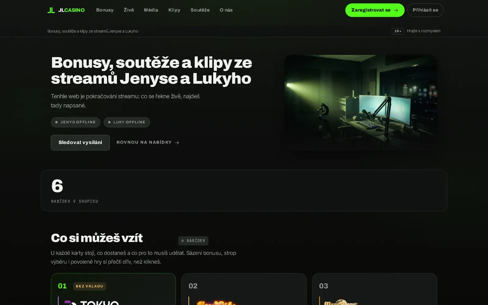 Úvodní obrazovka webu JLcasino.cz