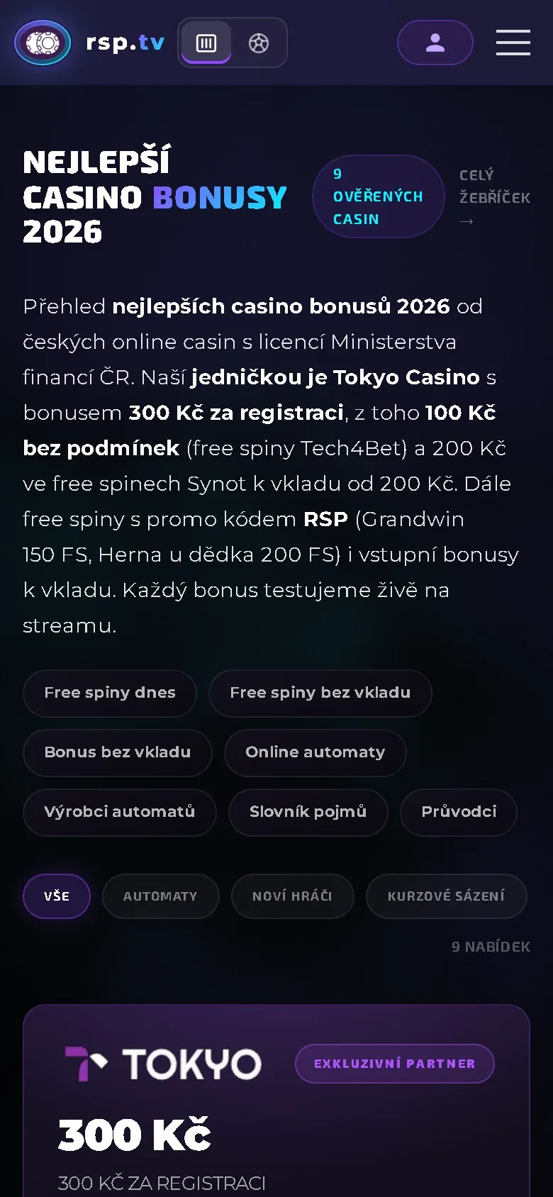 Web Respinners.tv na telefonu